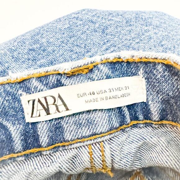 Zara Acid Wash Button Fly Straight Leg Denim Jeans Size 31 - Picture 6 of 8